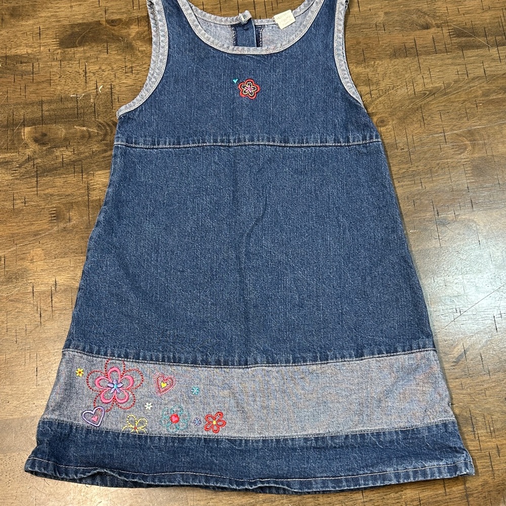 Healthtex Blue Denim Dress with Floral Embroidery